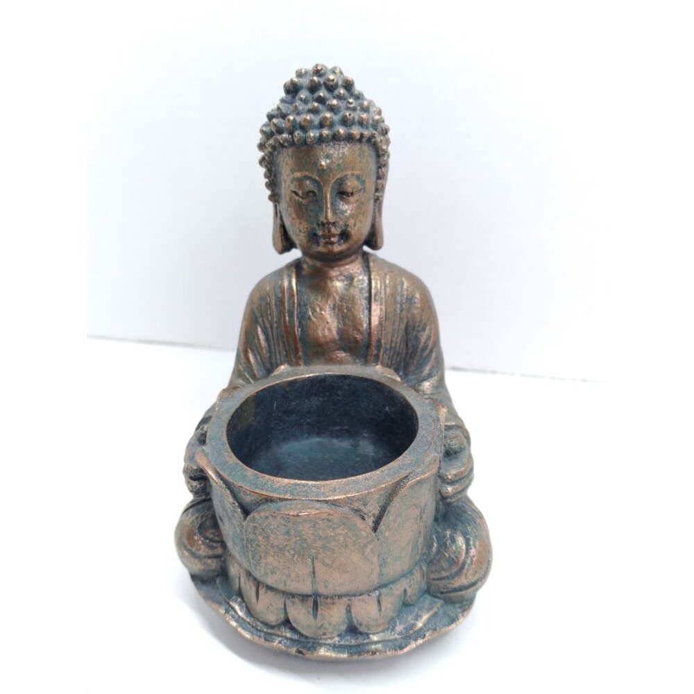 Sitting Buddha Tealight Candle Holder Zen Meditation Tabletop Resin Figurine